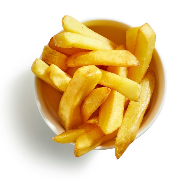 fried potatoes on white background