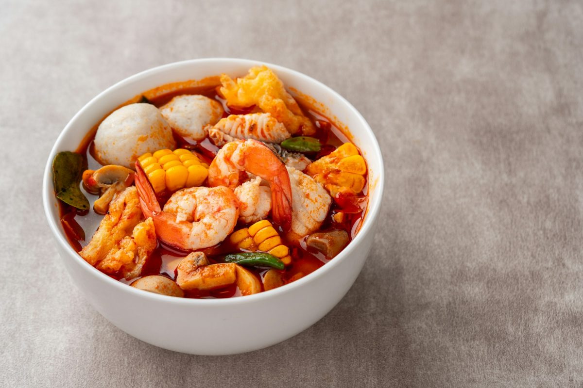 Shrimp soup bowl, Tom yum or tom yam